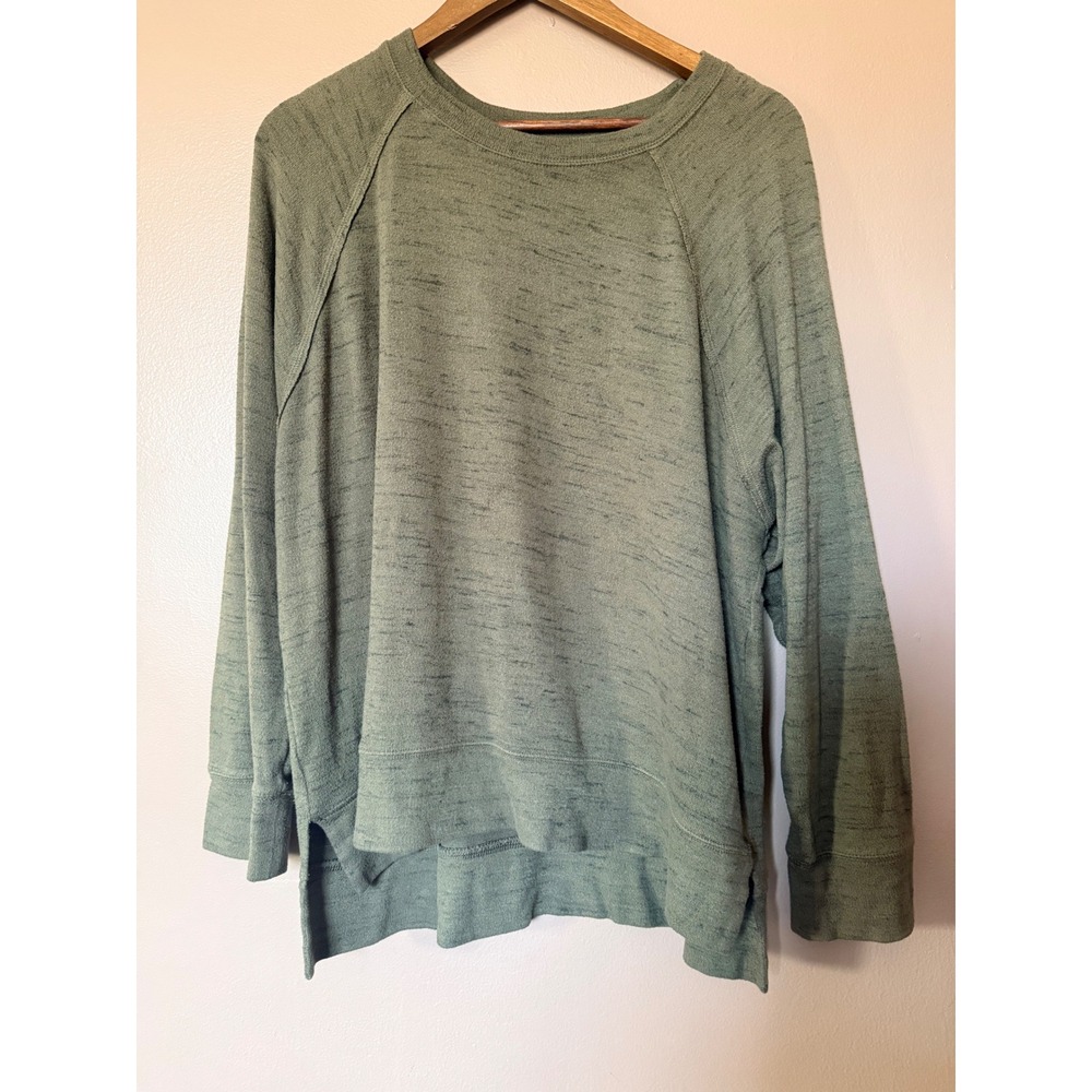 Aerie Medium Olive Green Oversized Top Raglan Sleeve Viscose Blend High Low Soft